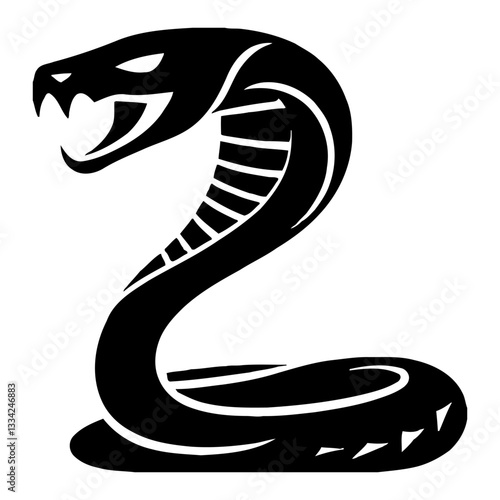 Minimalist Full Body Cobra Snake Silhouette Black and White Outline Line Art Drawing Logo