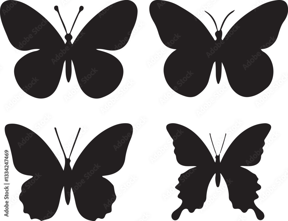 Simple Butterfly silhouette vector set. Flying butterfly logo vector design isolated on white background Simple Butterfly silhouette vector set. Flying butterfly logo vector design isolated on white background