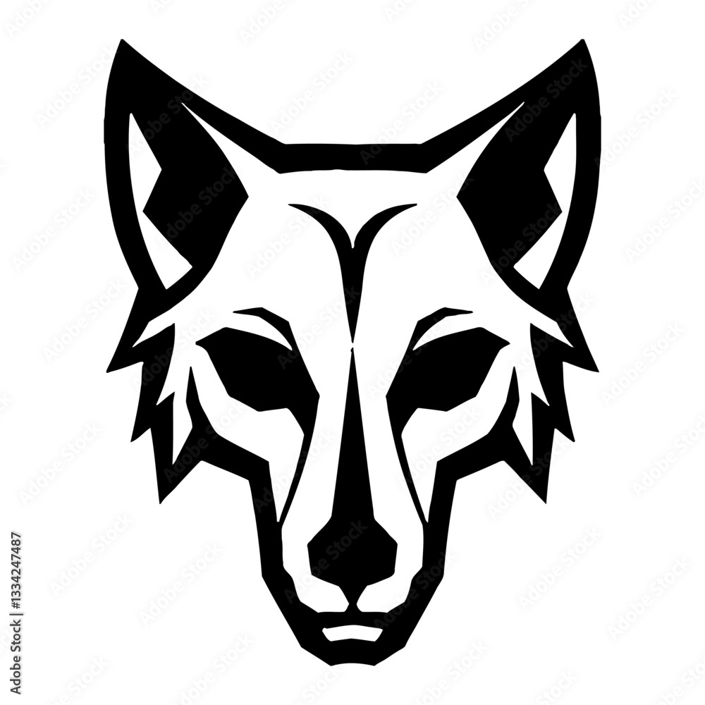 Obraz premium Minimalist Human Wolf Skull Head Front View Black and White Outline Line Art Drawing Style Logo