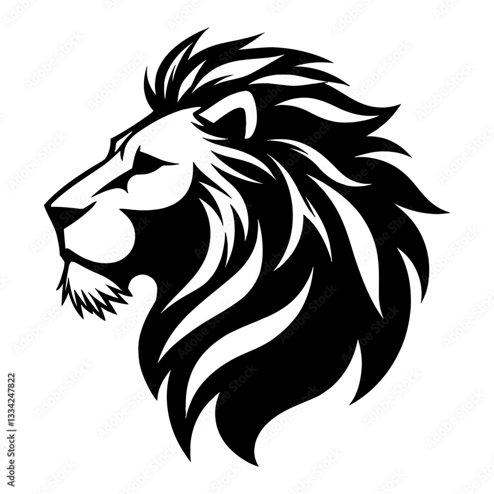 Obraz premium Elegant Full Body Lion Logo Black and White Outline Line Art Drawing of Predator Feline Sketch