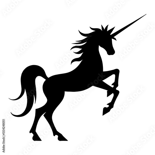 Elegant Full Body Unicorn Silhouette Logo Style Black and White Outline Line Art Drawing