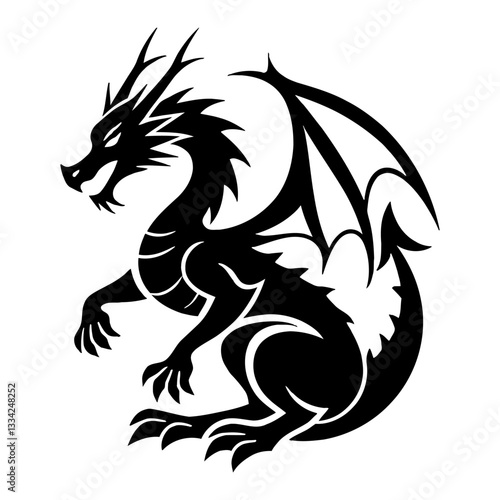 Wallpaper Mural Elegant Professional Full Body Dragon with Wings Black and White Outline Line Art Drawing Logo Style Torontodigital.ca