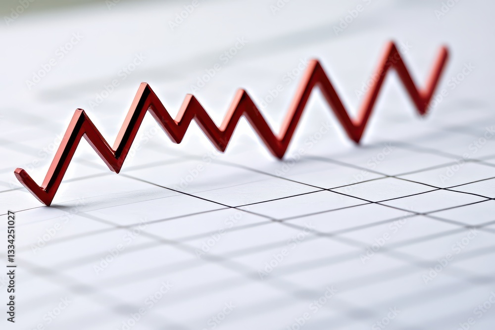 Red zigzag graph line on a white grid paper background illustrating fluctuating data trends Red zigzag graph line on a white grid paper background illustrating fluctuating data trends