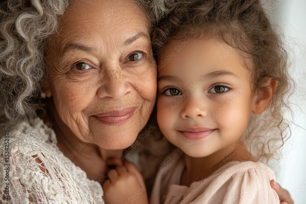 A heartwarming close-up of a grandmother and granddaughter sharing a tender moment. A heartwarming close-up of a grandmother and granddaughter sharing a tender moment.