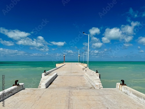 Empty Concrete pier in the Gulf of Mexico, El Cuyo, Yucatan, Mexico