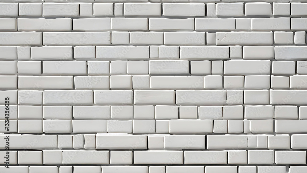 Fototapeta premium White Brick Wall with 3D Staggered Pattern and Textured Surface