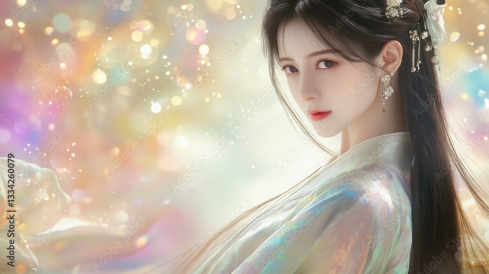 Dreamlike Portrait of a Young Woman in Traditional Asian Clothing Dreamlike Portrait of a Young Woman in Traditional Asian Clothing