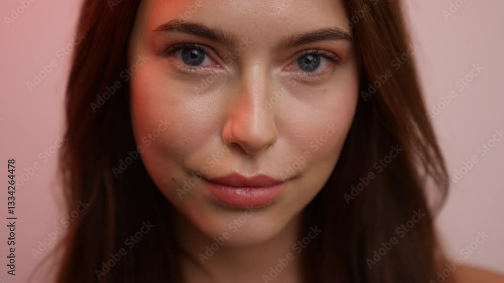 Closeup shot of a female's face with nude makeup and perfect skin care Closeup shot of a female's face with nude makeup and perfect skin care