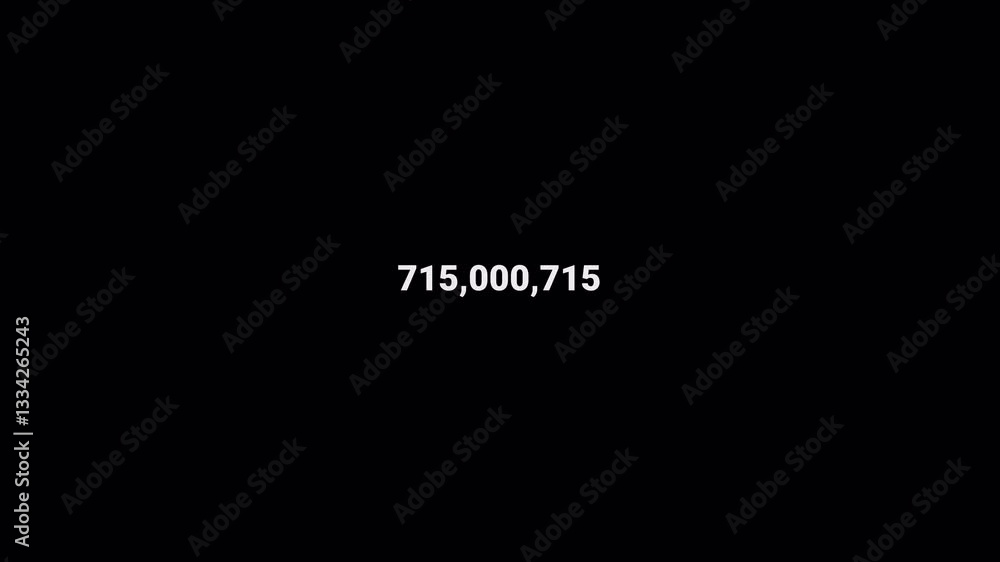 Number counter animation from 0 to 1,000,000,000 on a transparent background, Animated counting Numbers of one billion in 4k.