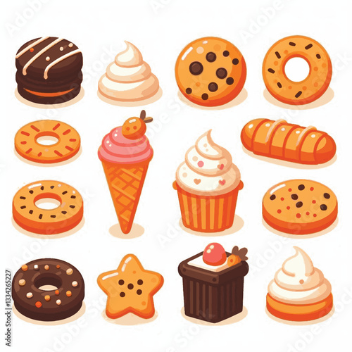 dessert, cookie, food, biscuit, sweet, bakery, background, chocolate, delicious, snack, homemade, brown, isolated, candy, pastry, cake, bake, chip, tasty, breakfast, fresh, treat, closeup, sugar, vect