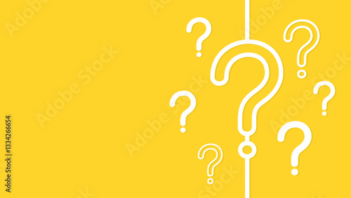 Multiple white question marks arranged on a yellow background