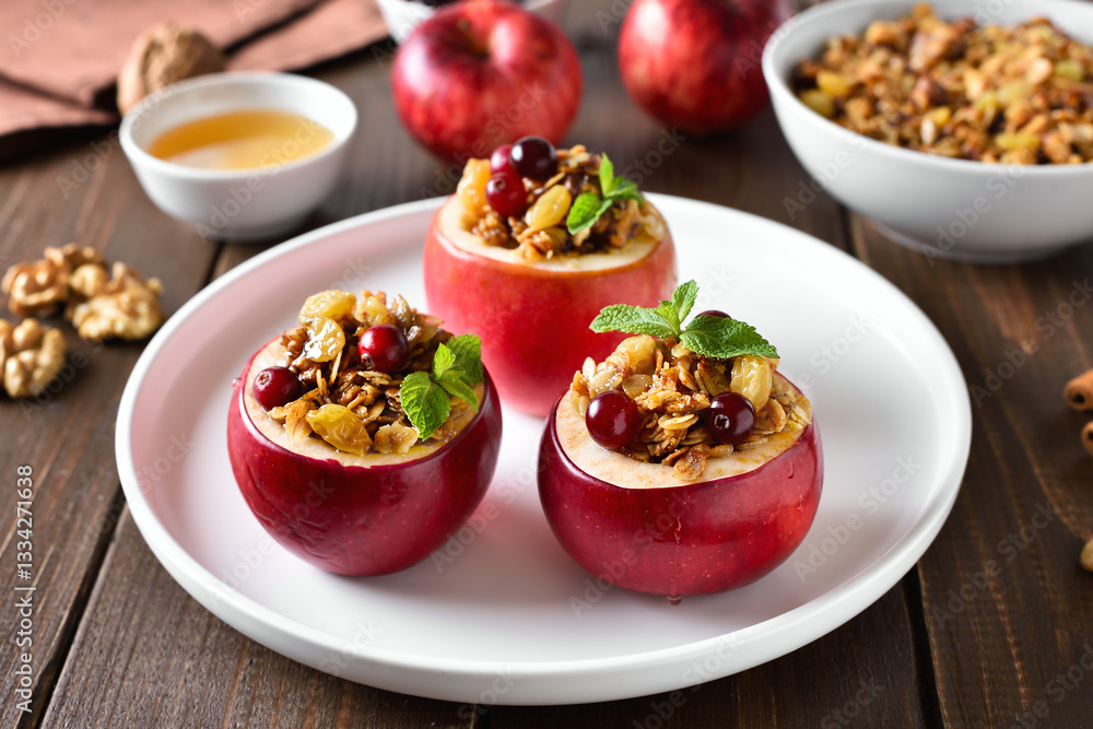 Stuffed apples with granola, cranberries, nuts and honey Stuffed apples with granola, cranberries, nuts and honey