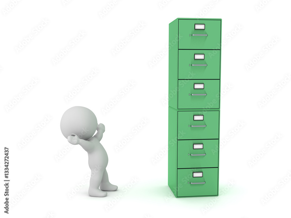 Happy 3D Character with a File Cabinet