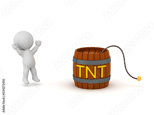 Excited 3D Character with a Barrel of TNT