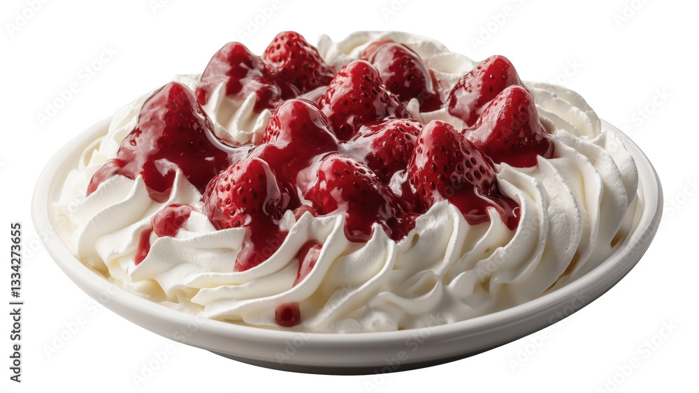 A strawberry pavlova dessert with meringue and whipped cream A strawberry pavlova dessert with meringue and whipped cream