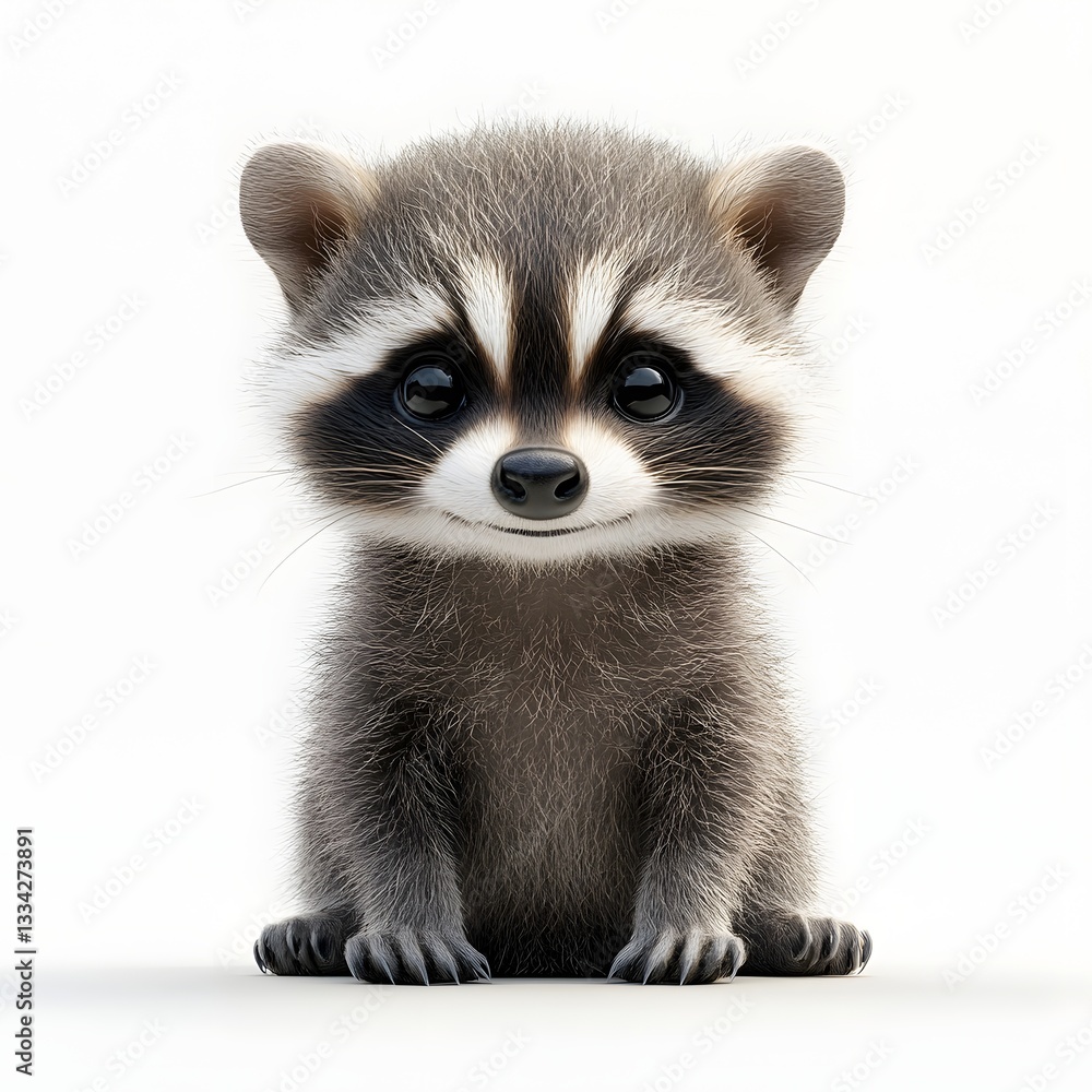 Fototapeta premium An endearing image of a baby raccoon, showcasing its fluffy fur and captivating expression. A delightful wildlife portrait. Adorable Baby Raccoon