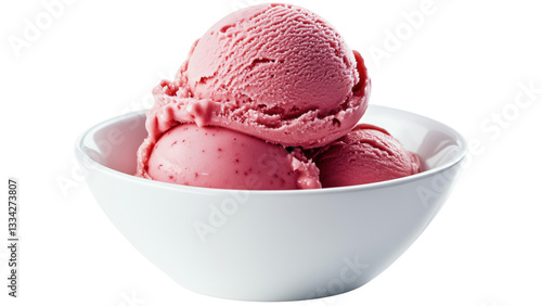 A white ceramic cup filled with strawberry gelato