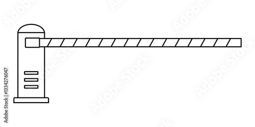 Hand drawn cute outline illustration of boom barrier. Flat vector road warning or caution sign line art doodle style. Traffic or parking control gate. Attention striped barricade icon. Isolated.