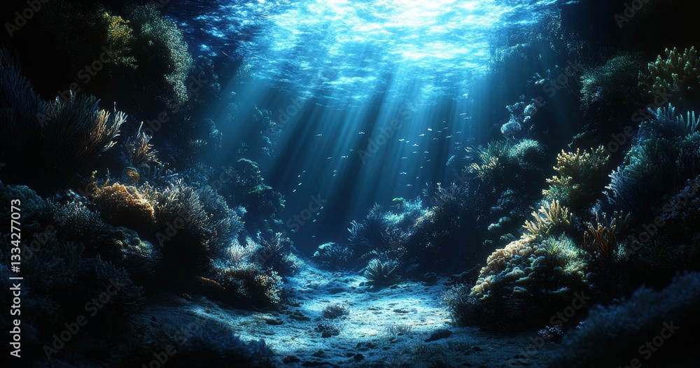 Fototapeta premium A cave with a blue light shining through it