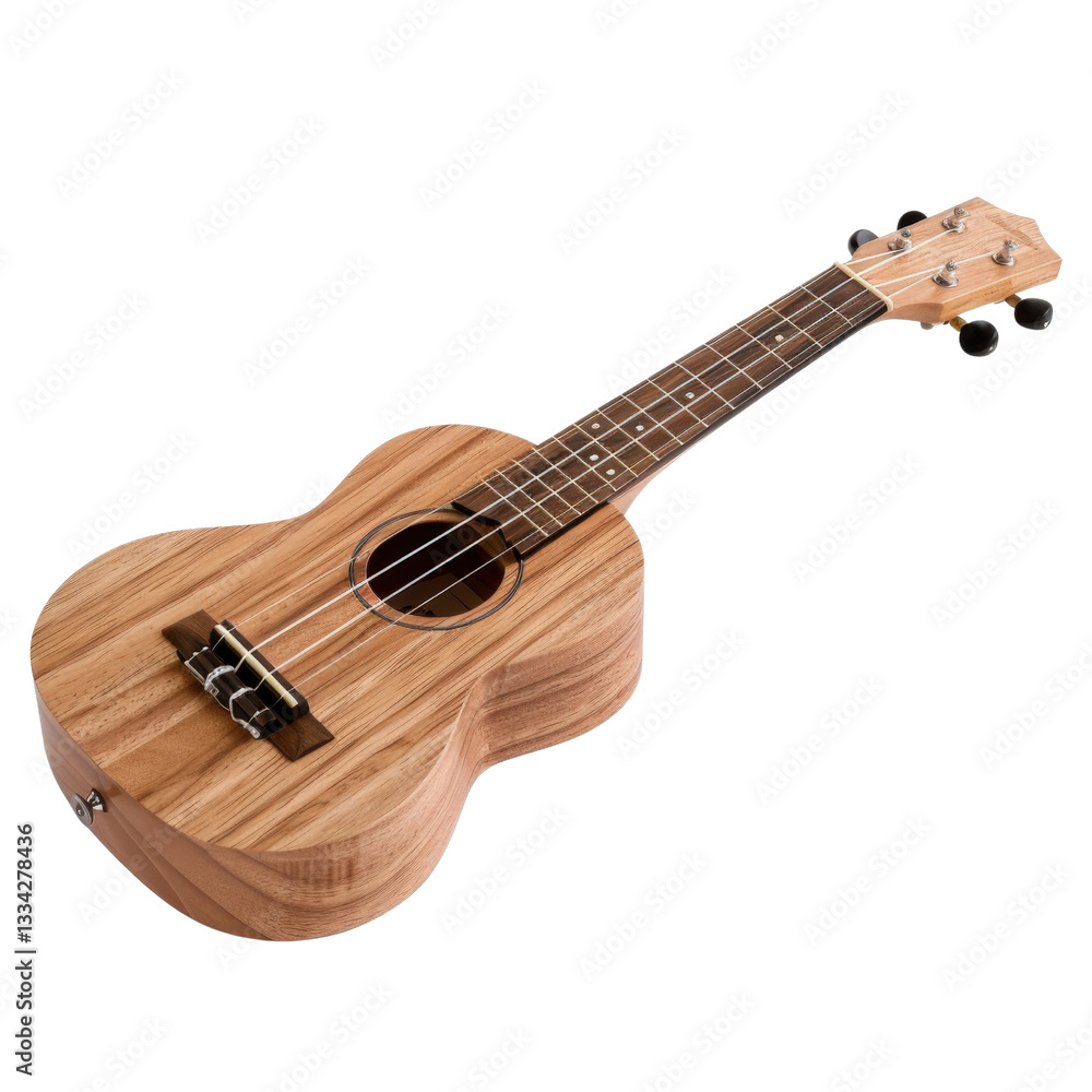 Fototapeta premium Wooden Ukulele Resting on a White Background, Perfect for Music Lovers and Beginners Looking to Learn an Instrument