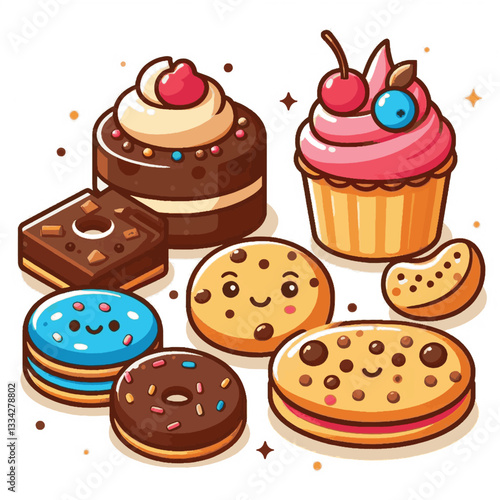 dessert, cookie, food, biscuit, sweet, bakery, background, chocolate, delicious, snack, homemade, brown, isolated, candy, pastry, cake, bake, chip, tasty, breakfast, fresh, treat, closeup, sugar, vect