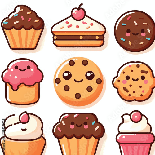 dessert, cookie, food, biscuit, sweet, bakery, background, chocolate, delicious, snack, homemade, brown, isolated, candy, pastry, cake, bake, chip, tasty, breakfast, fresh, treat, closeup, sugar, vect