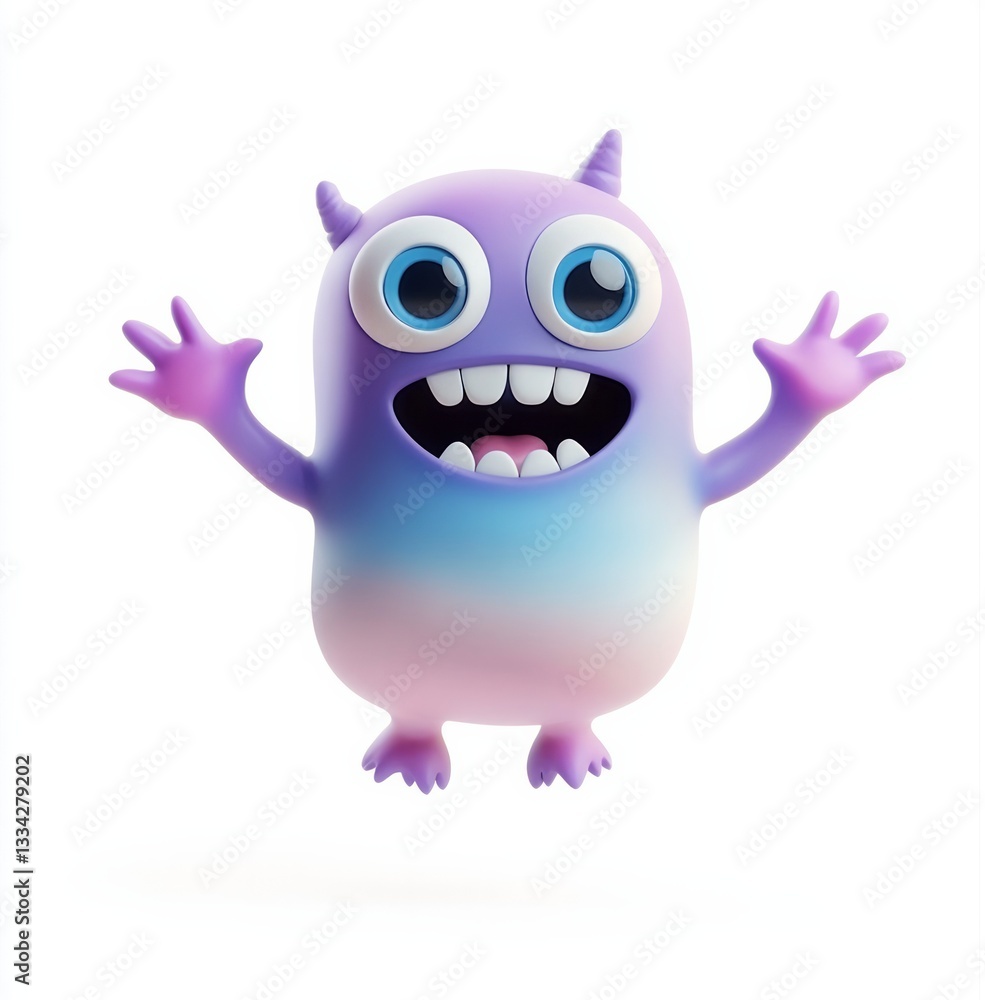 Cute little monster character is jumping, white background, Cute little monster character is jumping, white background,