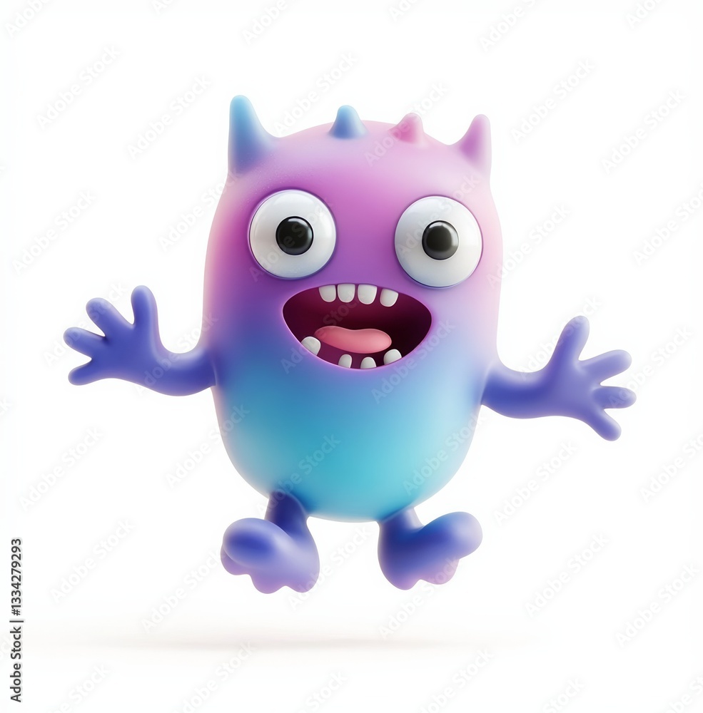 Cute little monster character is jumping, white background, Cute little monster character is jumping, white background,