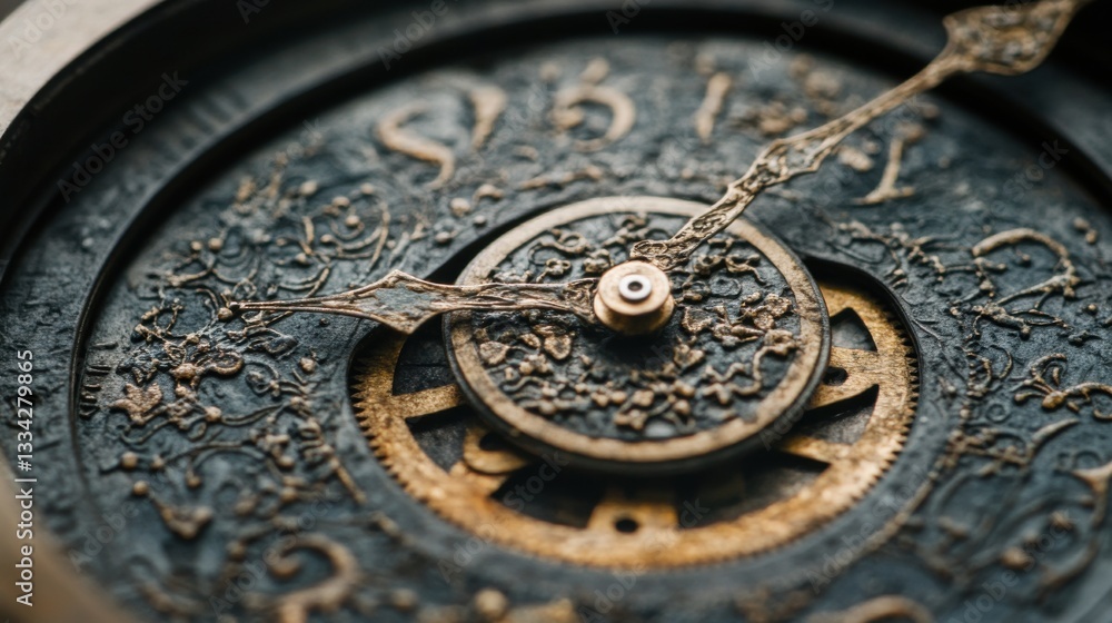 Obraz premium Intricate Close-Up of Vintage Clock Face with Detailed Design Elements