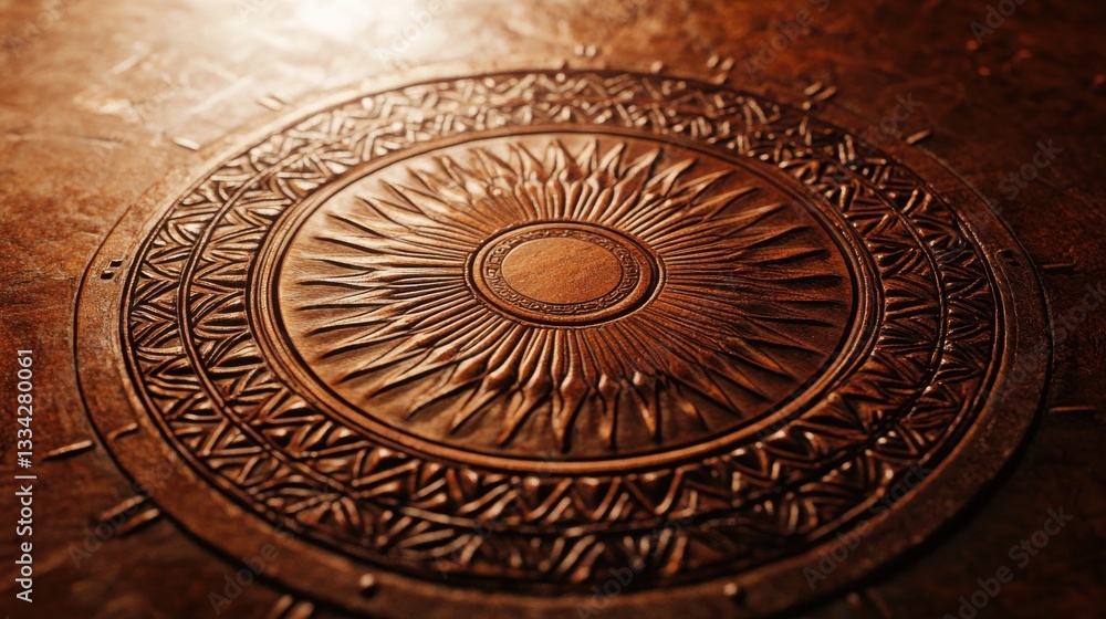 Fototapeta premium Intricate Circular Pattern on Textured Leather Background Design