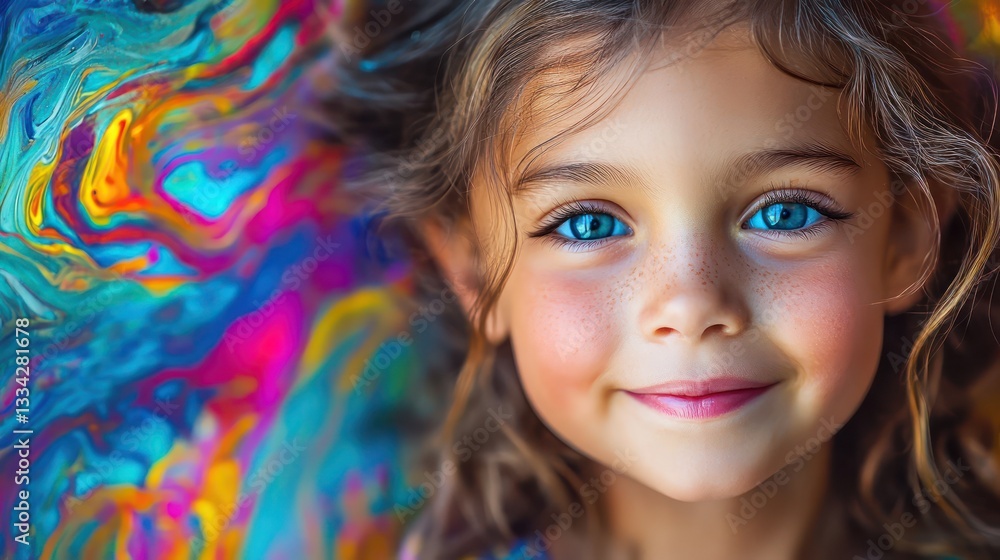 Portrait of a cheerful young girl, filled with vibrant colors and positive energy Portrait of a cheerful young girl, filled with vibrant colors and positive energy