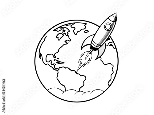 Rocket launching into space above the Earth, symbolizing exploration and adventure
