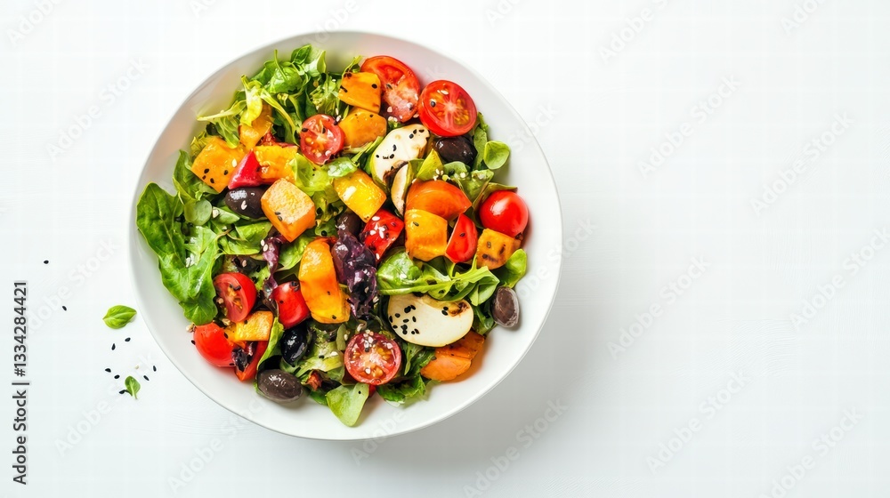 Fresh and Colorful Salad: A vibrant and inviting salad composition features a medley of fresh, colorful vegetables in a pristine bowl. A celebration of taste and health. Fresh and Colorful Salad: A vibrant and inviting salad composition features a medley of fresh, colorful vegetables in a pristine bowl. A celebration of taste and health.