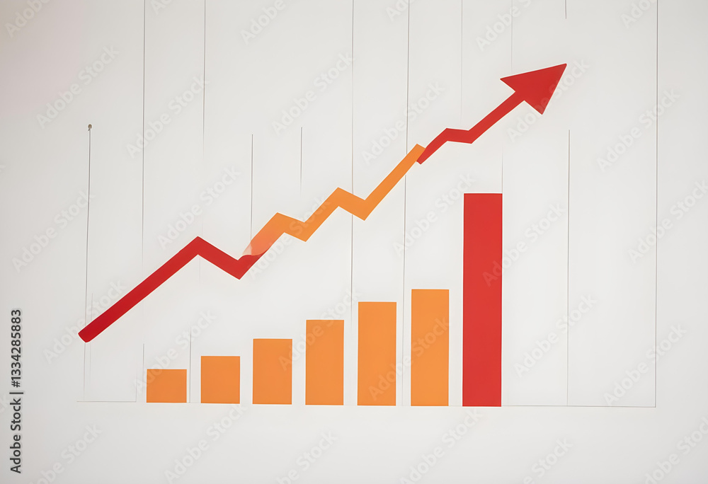 business success graph with increasing red bars and rising trend arrow