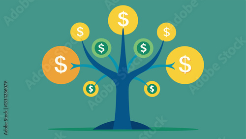 Financial Growth Tree A tree made up of various currency symbols sprouting from a solid trunk labeled Mutual Fund showing how pooled resources grow over time.