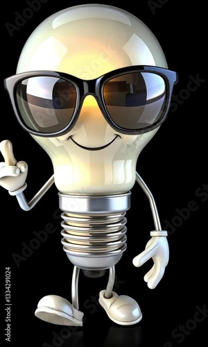 Bright 3D Animated Light Bulb Character in Sunglasses - Fun Creative Design