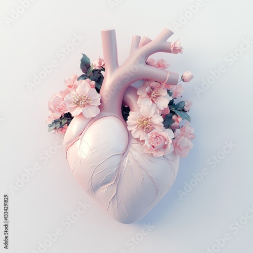 3D Illustration of Flower Heart Anatomy. Medical reference, science background concept