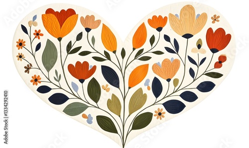 Heart-Shaped Floral Design with Colorful Leaves and Flowers