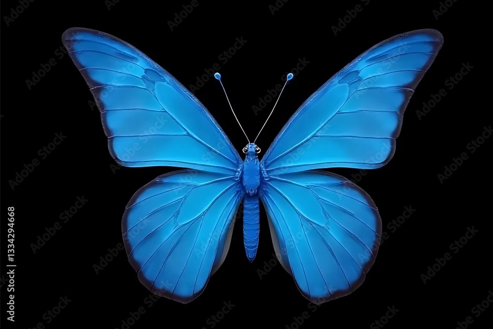 Fototapeta premium Blue butterfly on black background