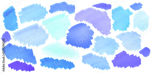 pattern set of blue,dark, violet brush strokes on a white background. Hand-drawn stock illustration with a brush, markers with alcohol ink - spots for the banner, greeting card