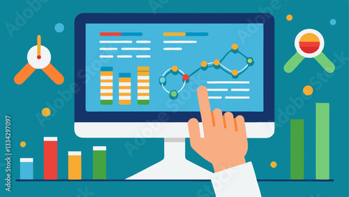 Gene Mapping A closeup image of a scientists hands working on a genetic mapping project with graphs and DNA markers visible on the screen.