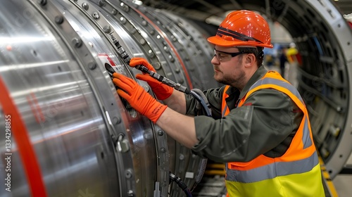 Precision in Aerospace Manufacturing: A Technician Inspecting Jet Engine Components