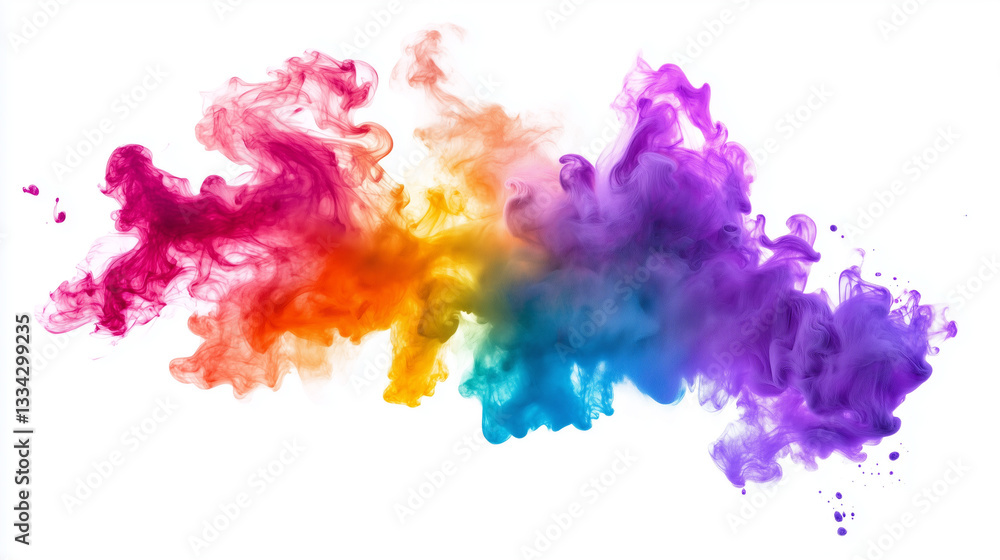 Fototapeta premium Vibrant colorful ink swirling in water, blending shades of blue, purple, and orange on a white background. A dynamic abstract composition perfect for creative and artistic designs.