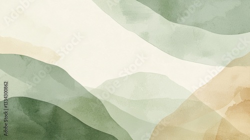 Wallpaper Mural Soft and flowing curves create an abstract landscape with a blend of muted green and beige colors. The gentle gradients evoke a calm and peaceful atmosphere suitable for various artistic uses Torontodigital.ca