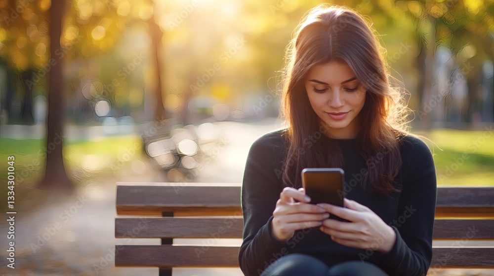 Young woman checking her mobile phone while sitting on a bench Young woman checking her mobile phone while sitting on a bench