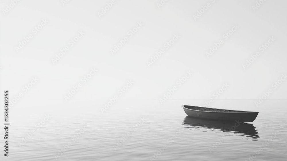 A small boat sits in the middle of a large body of water A small boat sits in the middle of a large body of water