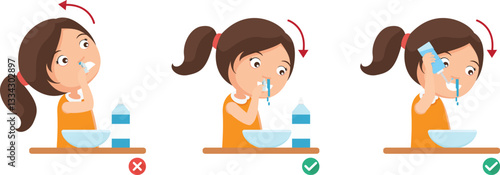 Right and Wrong ways of clean your nose vector illustration
