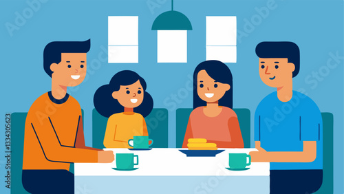 Family Discussing Finances at Home A family sitting together at the dining table discussing finances and safety practices underlining the importance of communication about scams