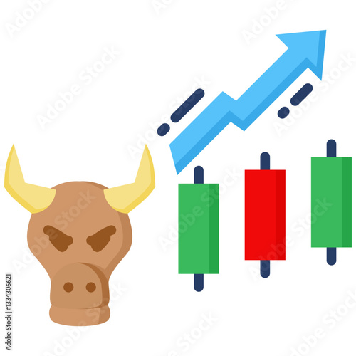 Bull Market icon in Flat Color Style. Simple Vector Design. Simple Vector Flat Icon