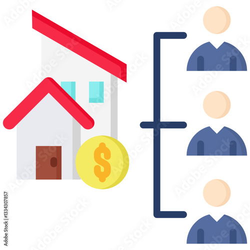 Real Estate Crowdfunding icon in Flat Color Style. Simple Vector Design. Simple Vector Flat Icon